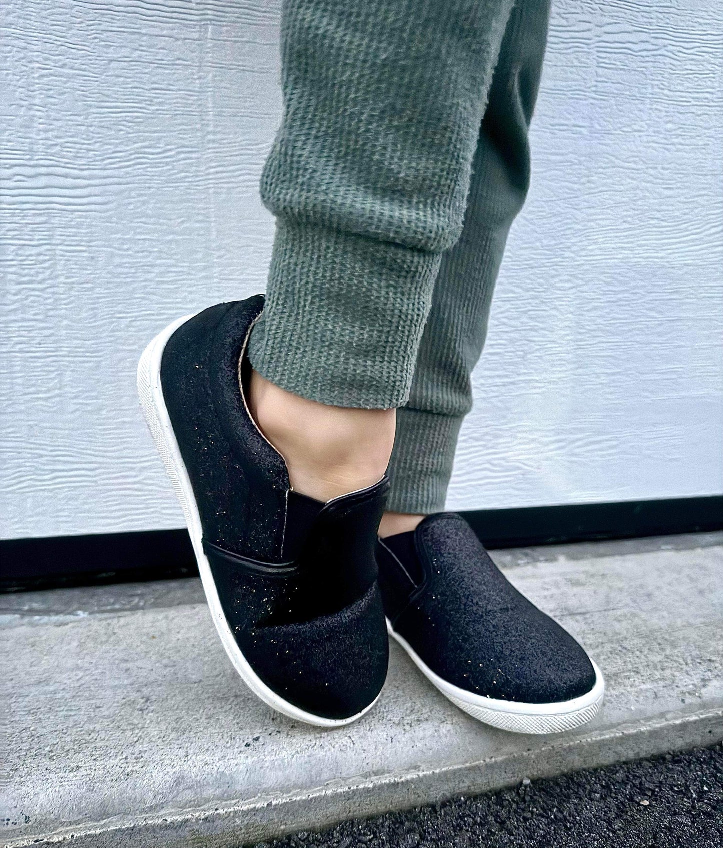 Black sparkle slip on
