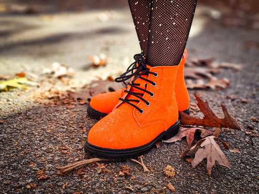 Orange Sparkle Combat Boots