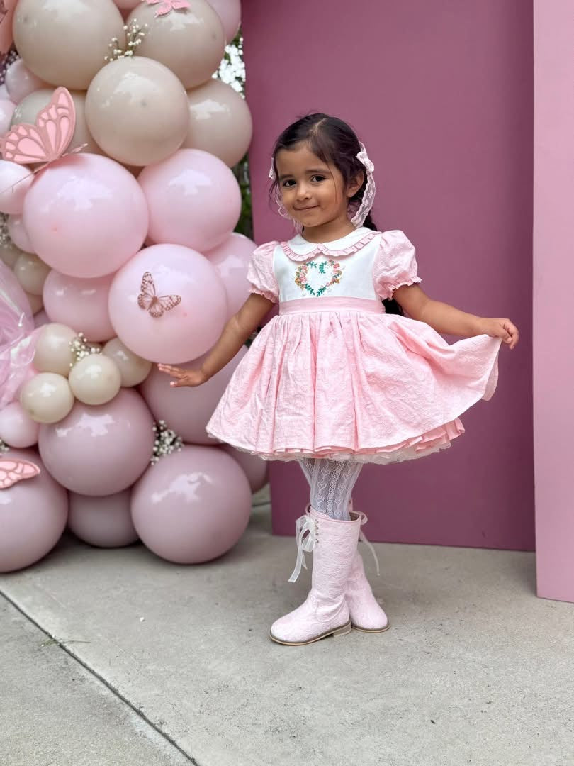 Pink Knee High Lace Victorian Boot