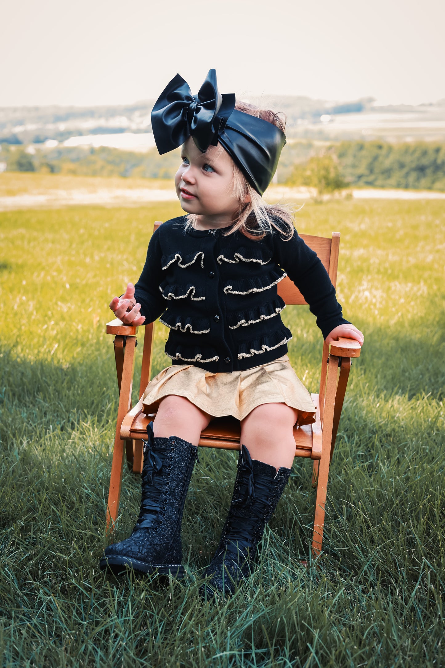 Black Lace Knee High Lace-Up Boot