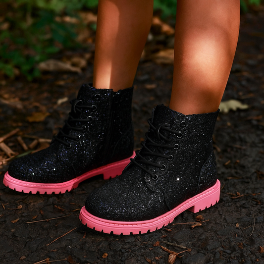 Black Sparkle Combat with Pink Sole