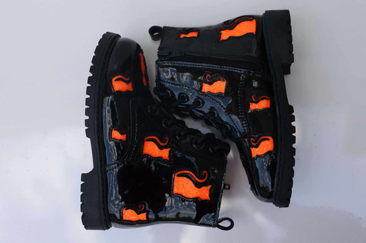 Black/Orange Cat Combat Boots