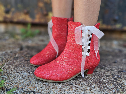 Red Lace Sparkle Penelope Heel