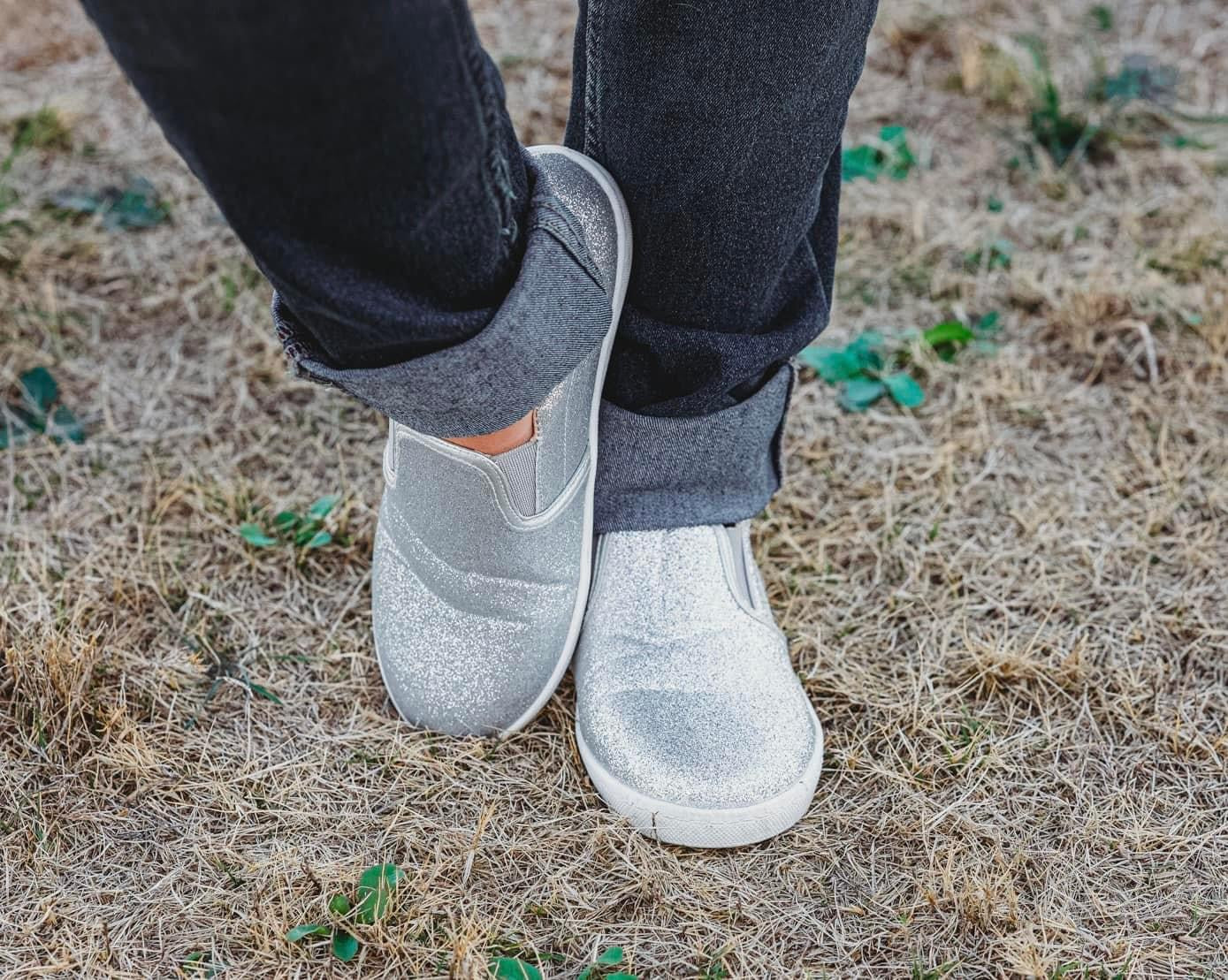 Silver sparkle slip on