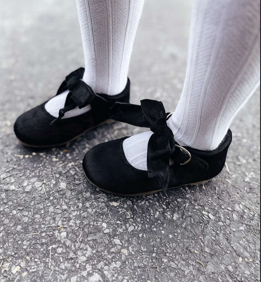 Black Velvet Bow Flats