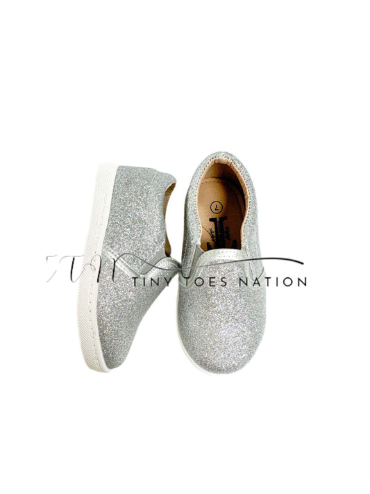 Silver sparkle slip on