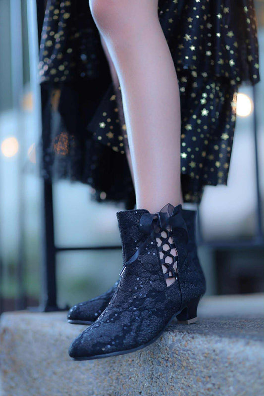 Black Lace Sparkle Penelope Heel