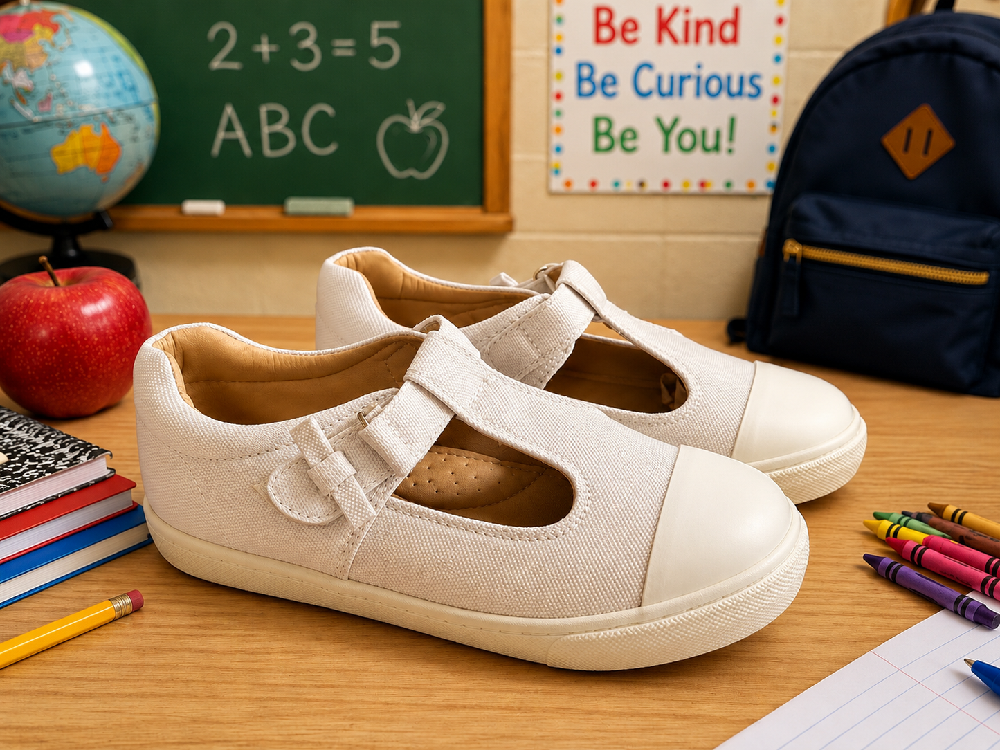White Canvas T bar sneaker