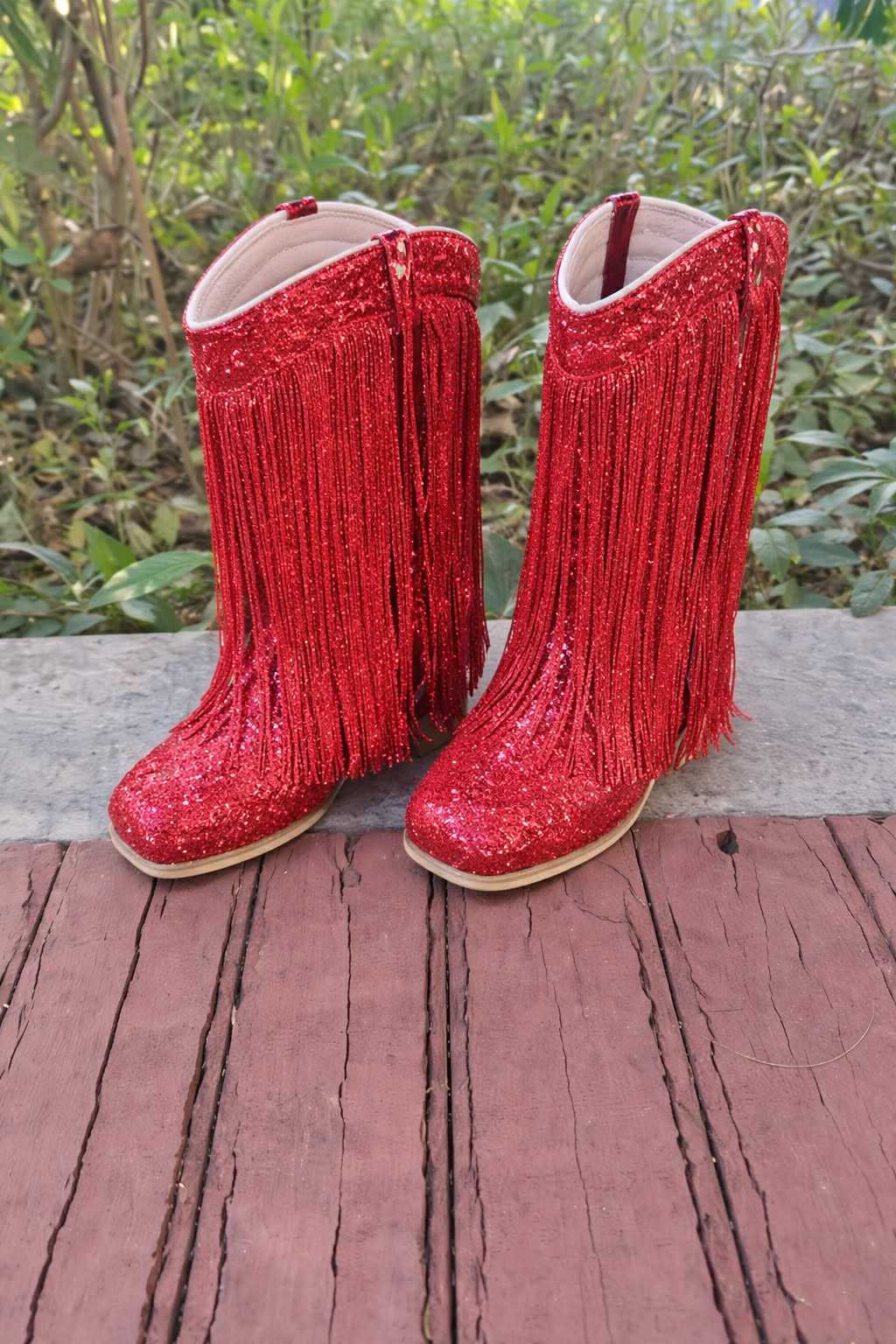 Red Sparkle Fringe Boots