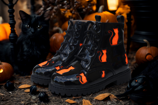 Black/Orange Cat Combat Boots