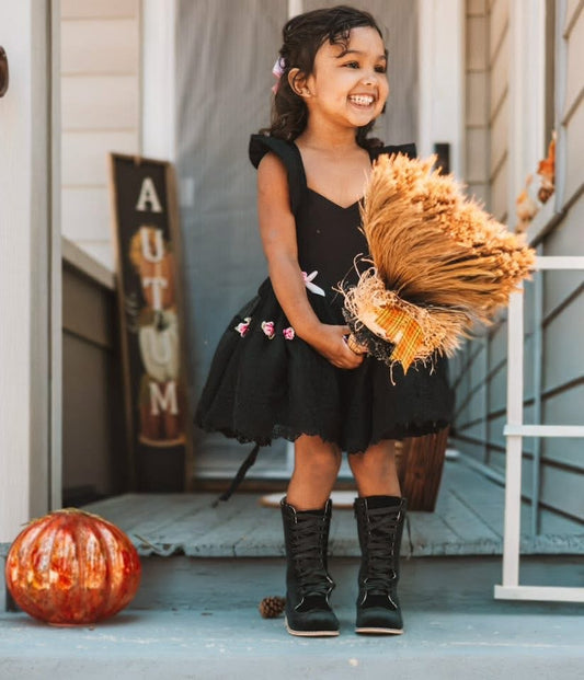 Black Velvet Lace Up Boot