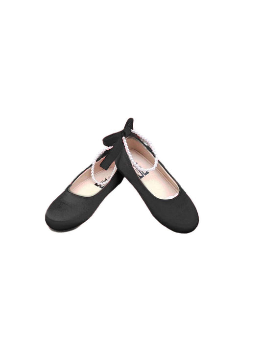 Black Satin Pearl Flats