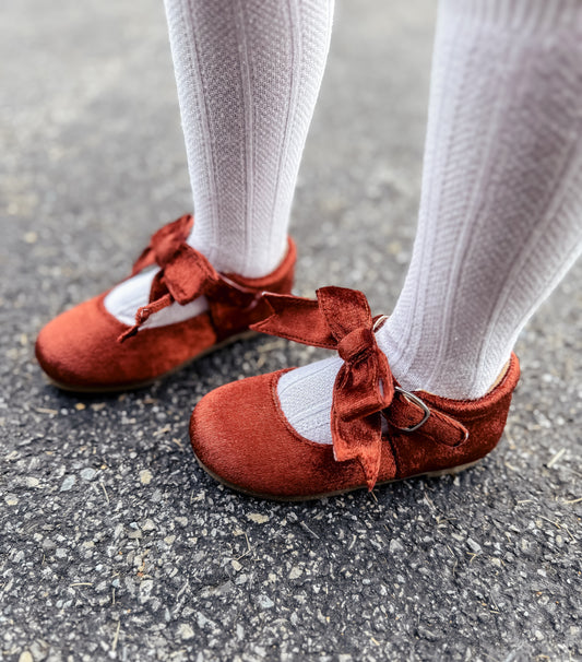 Rust Velvet Bow Flats