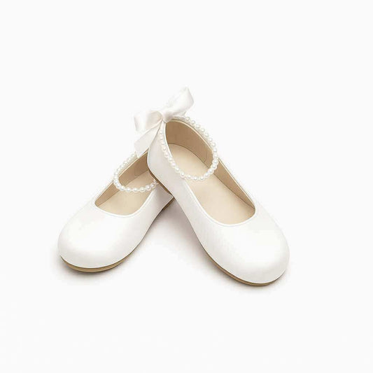 White Satin Pearl Flats