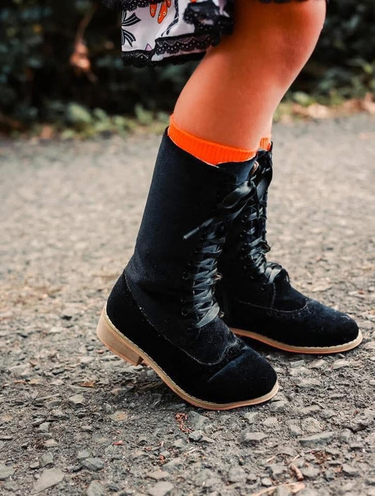 Black Velvet Lace Up Boot