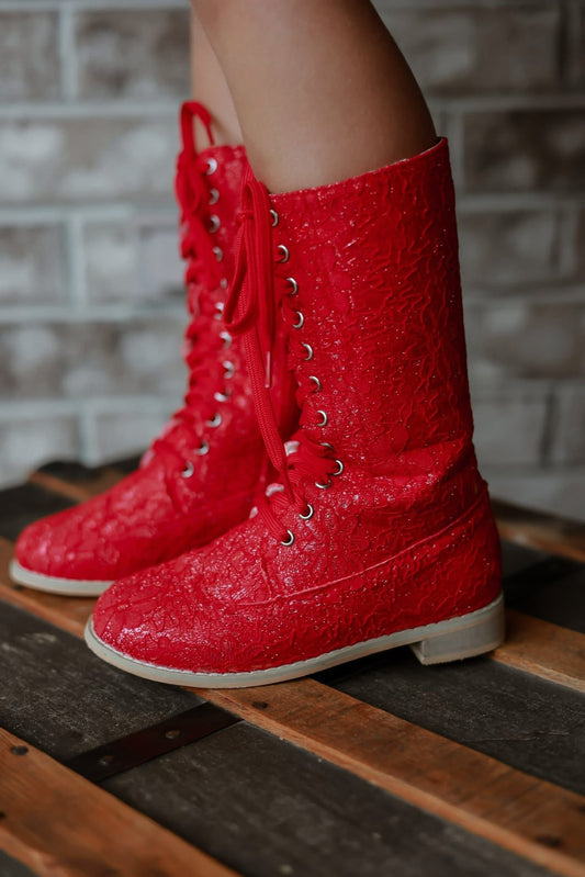 Red Sparkle Lace Up Isabelle Boot