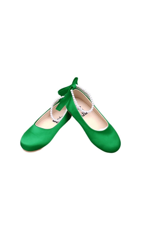 Green Satin Pearl Flats