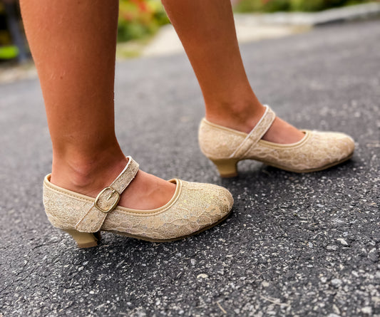 Gold Sparkle Lace Princess Heels