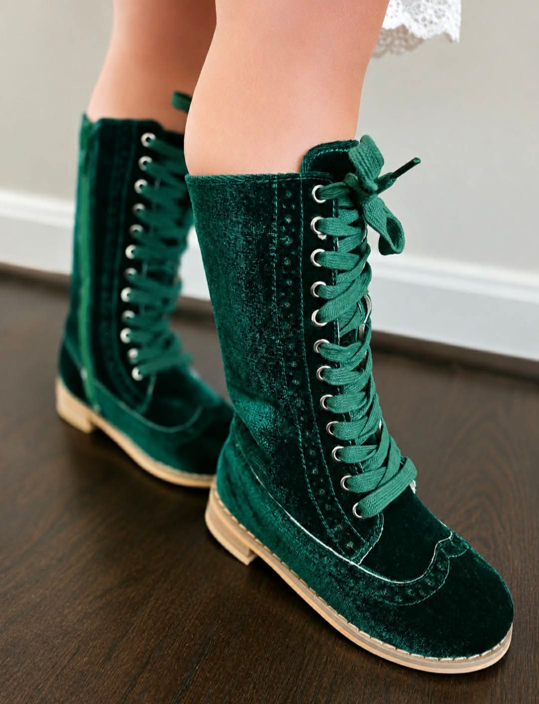Pre Order Evergreen Velvet Knee High Boots