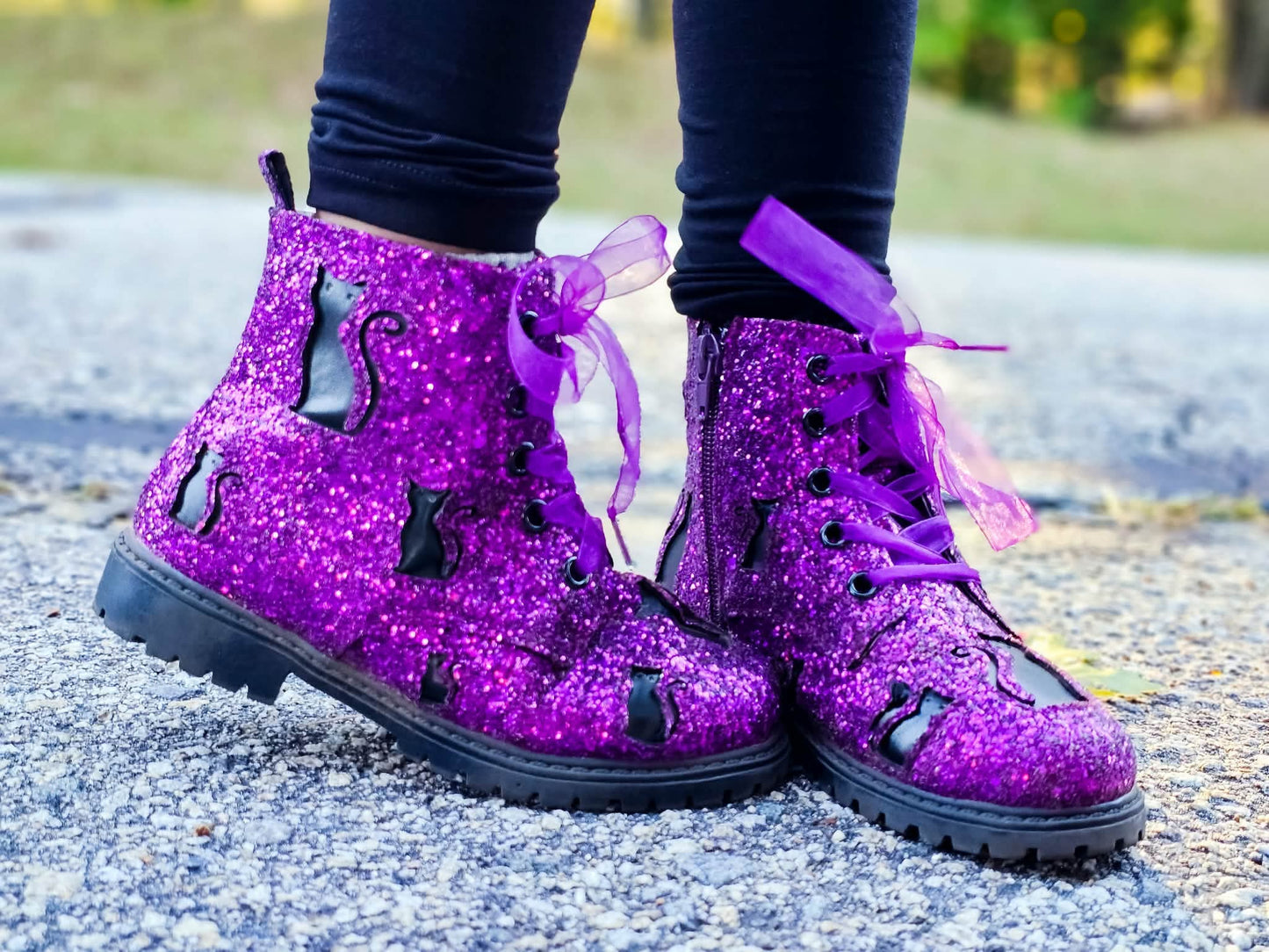 Pre Order Purple Sparkle Cat Combat Boots