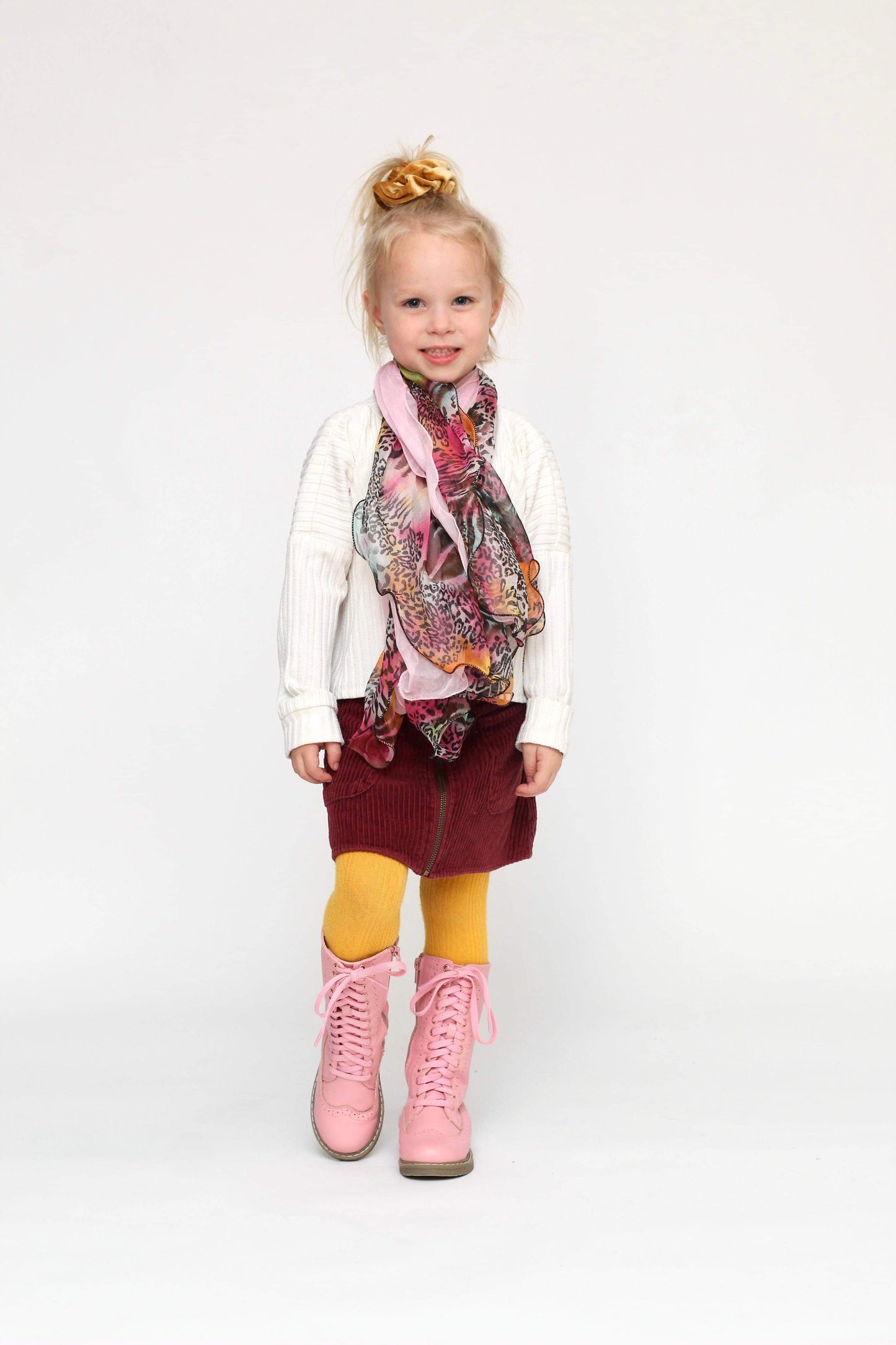 Pink Leather Knee High Lace-Up Boot