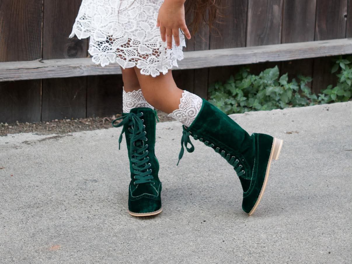 Pre Order Evergreen Velvet Knee High Boots