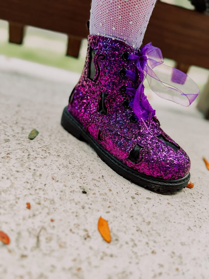 Pre Order Purple Sparkle Cat Combat Boots
