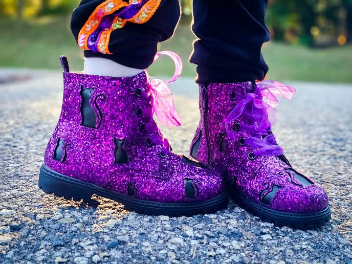 Pre Order Purple Sparkle Cat Combat Boots