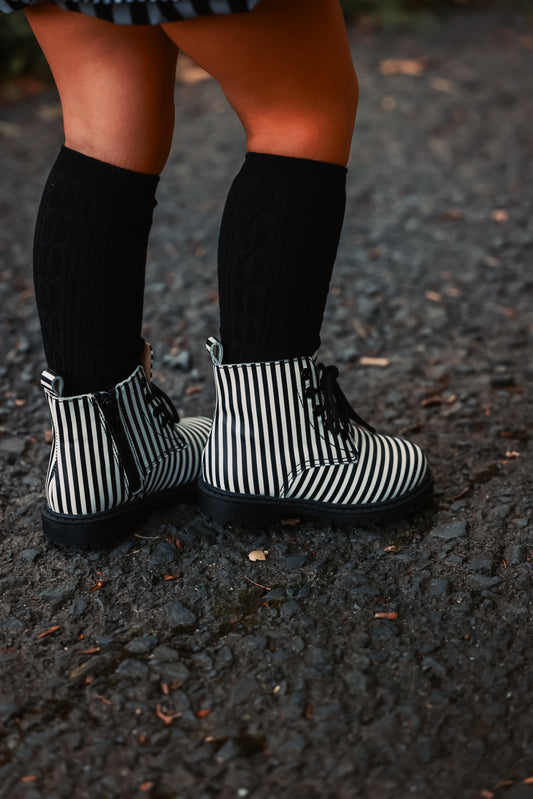 Black & White Stripe Combat Boots