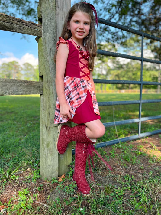 Maroon Lace Victorian Boot