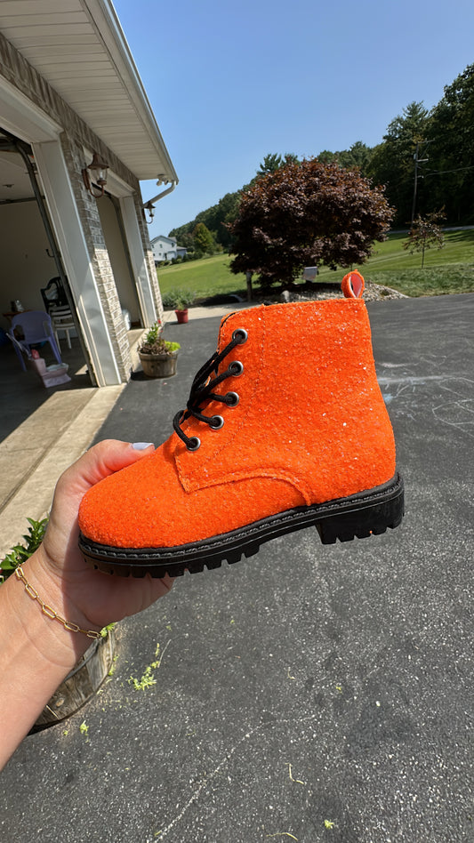 Orange Sparkle Combat Boots