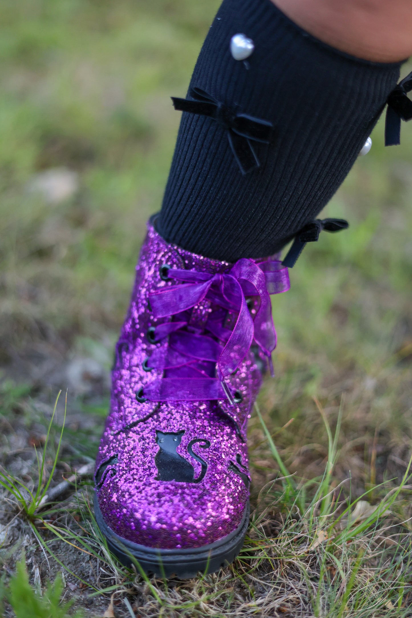Purple Sparkle Cat Combat Boots