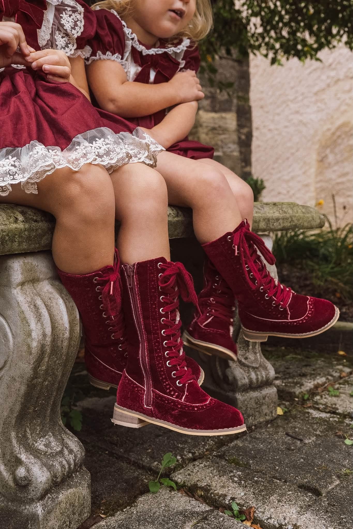 Pre Order Maroon Velvet Knee High Boots