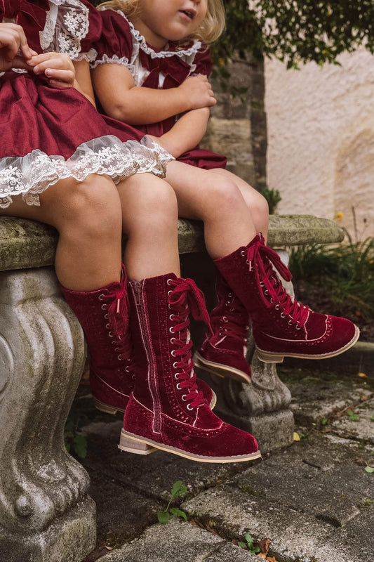 Maroon Velvet Knee High Boots