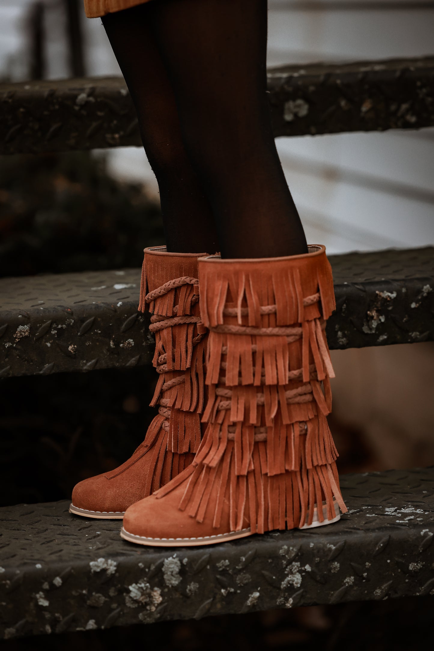 Brown Suede Fringe Boots