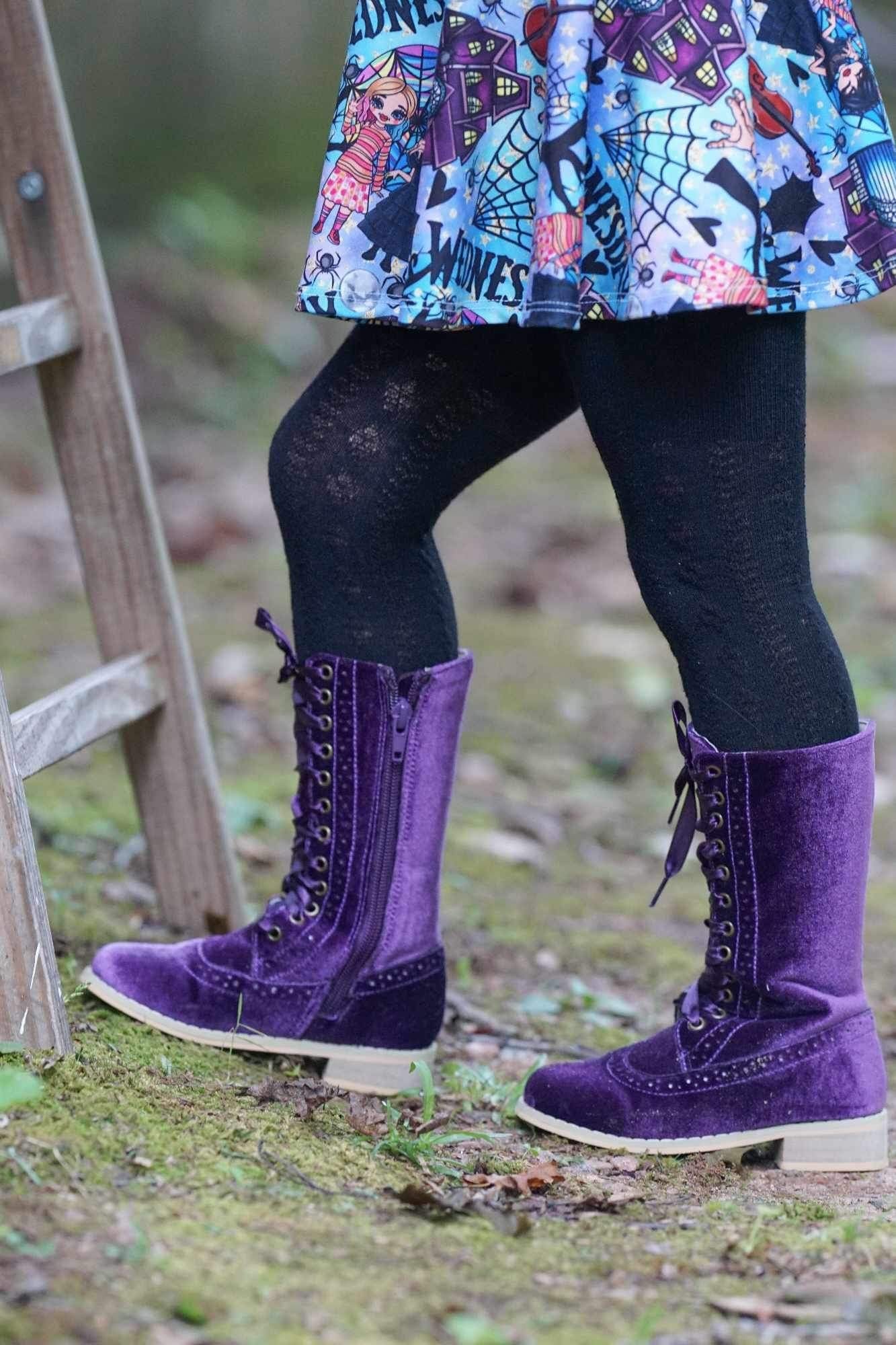 Purple Velvet Lace Up Boot