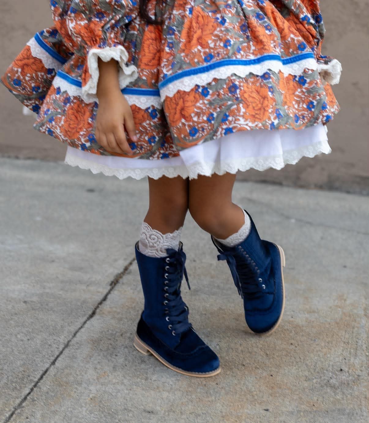 Pre Order Navy Velvet Knee High Boots