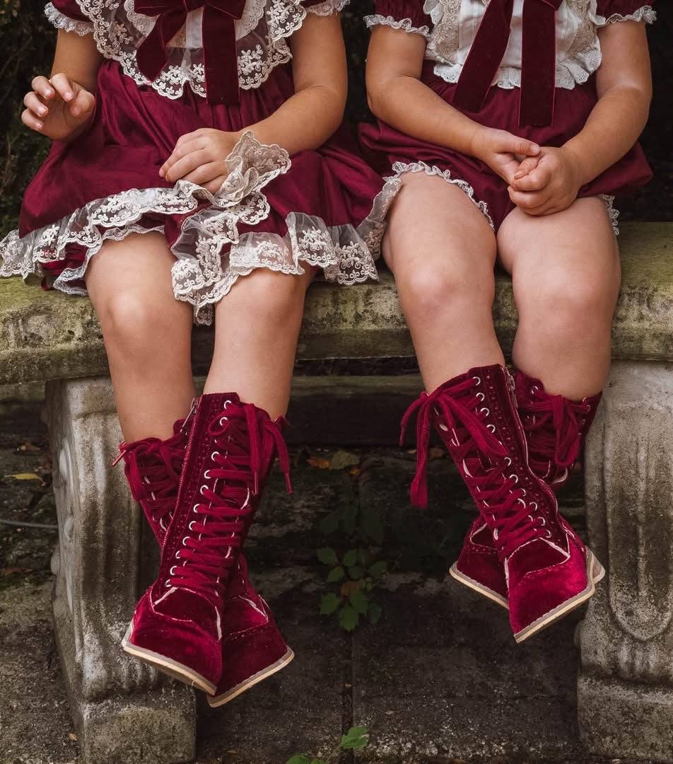 Pre Order Maroon Velvet Knee High Boots