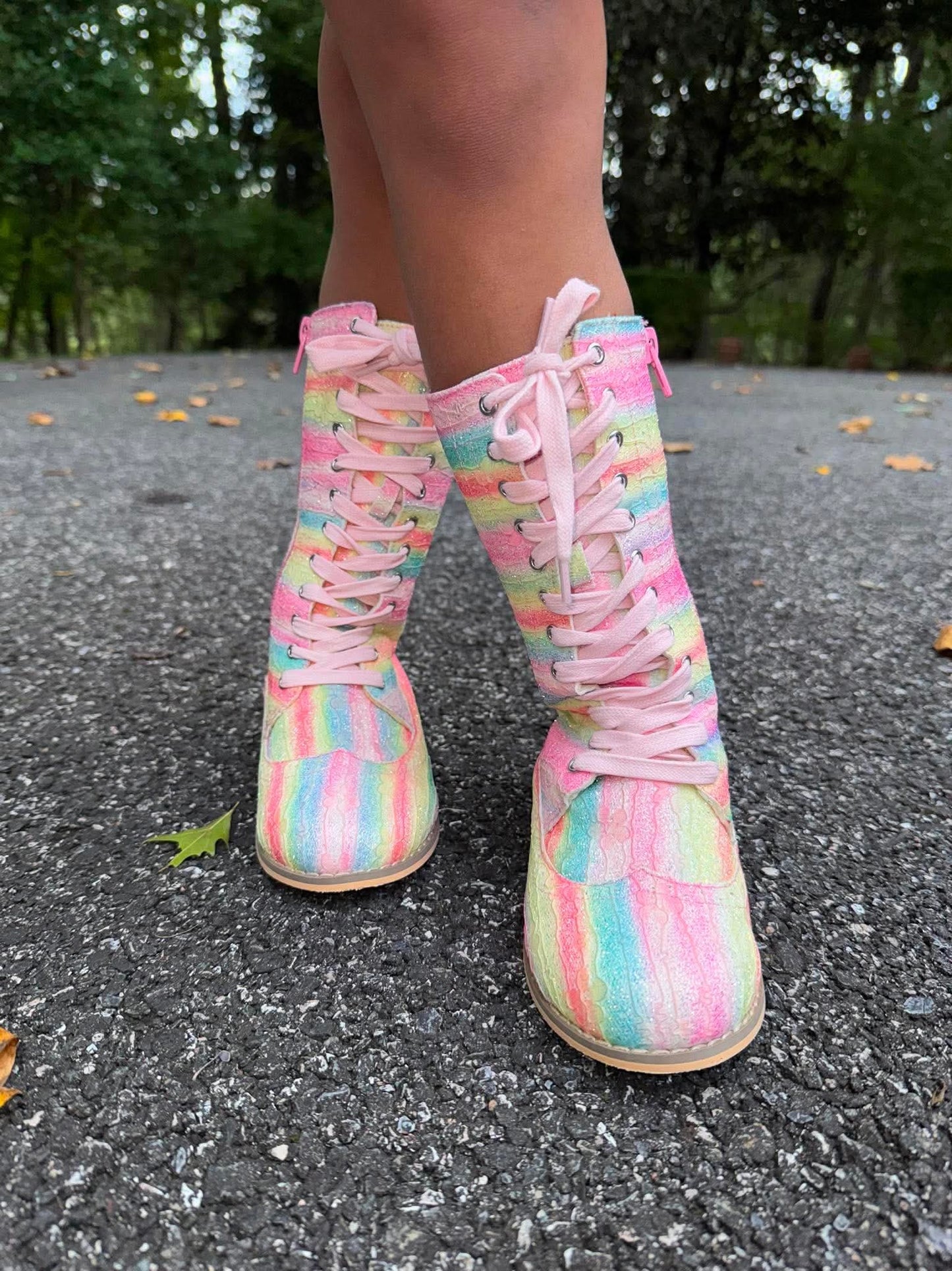 Pre Order Rainbow Sparkle Lace Knee High Boots