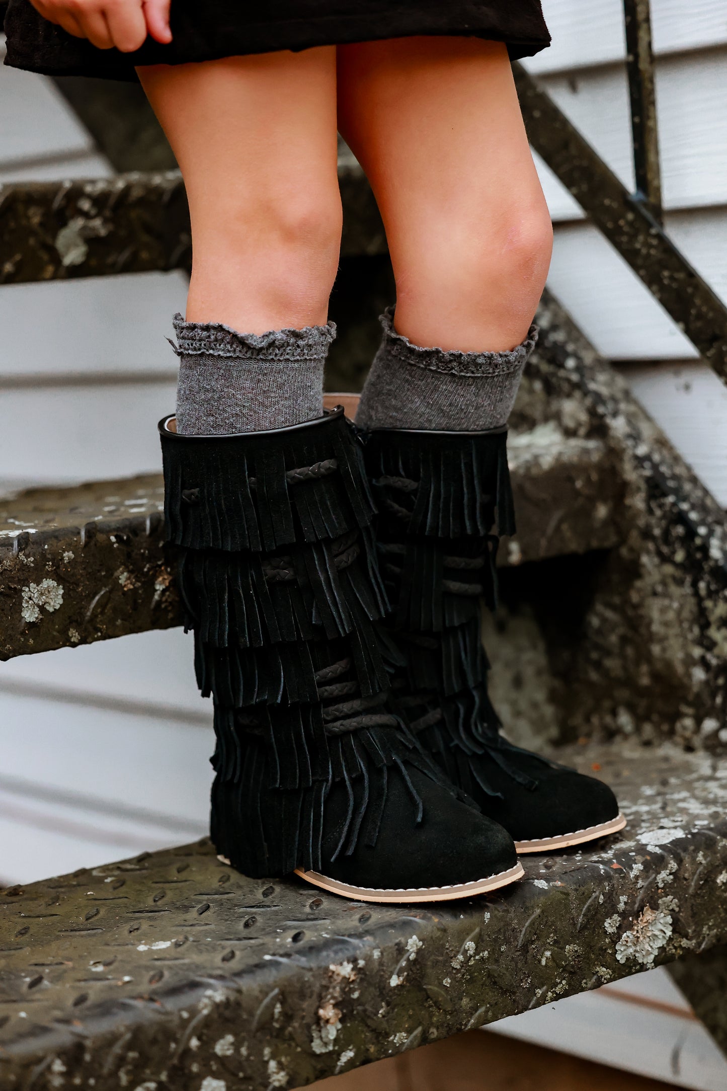 Black Suede Fringe Boots