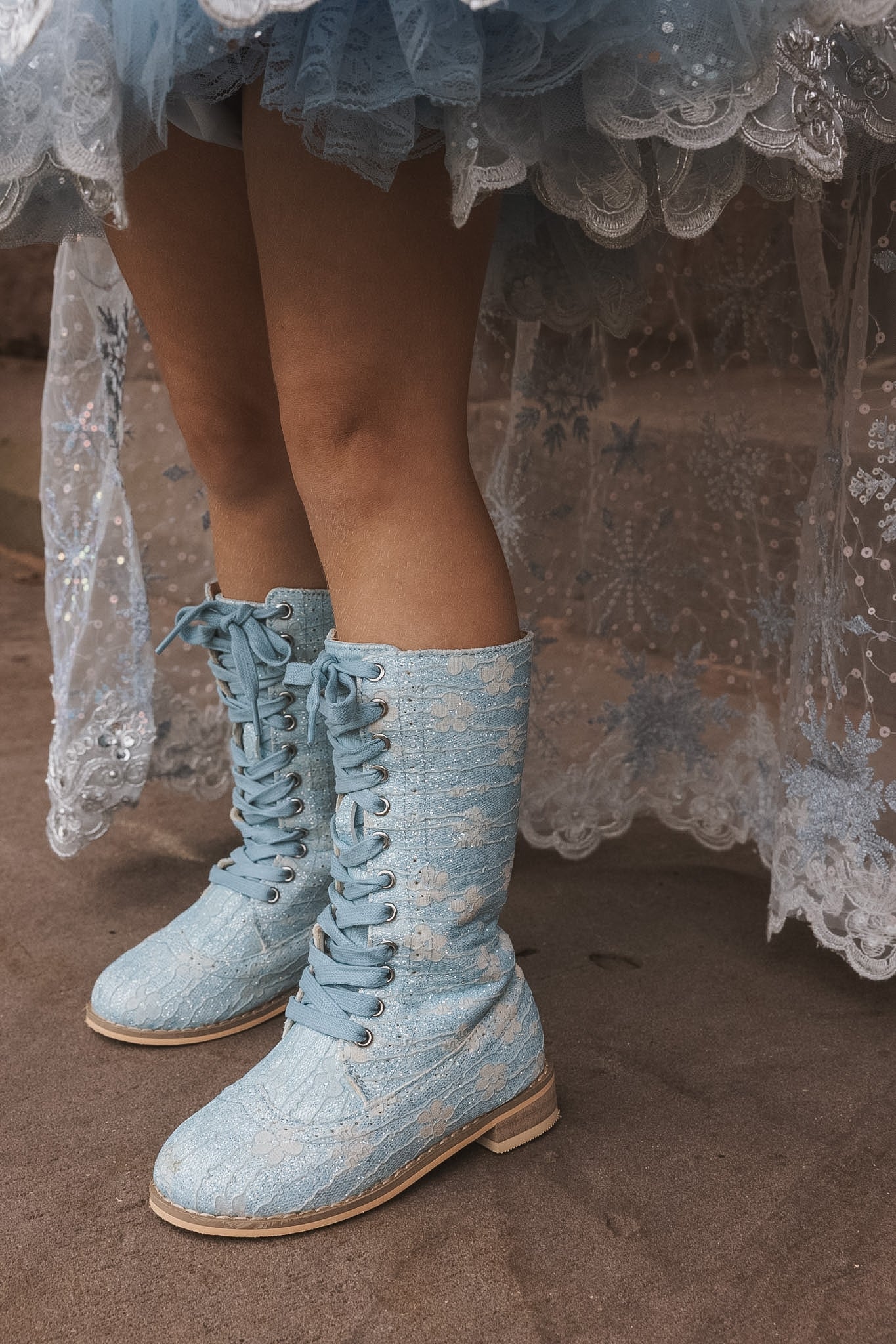 Pre Order Blue Sparkle Lace Knee High Boots