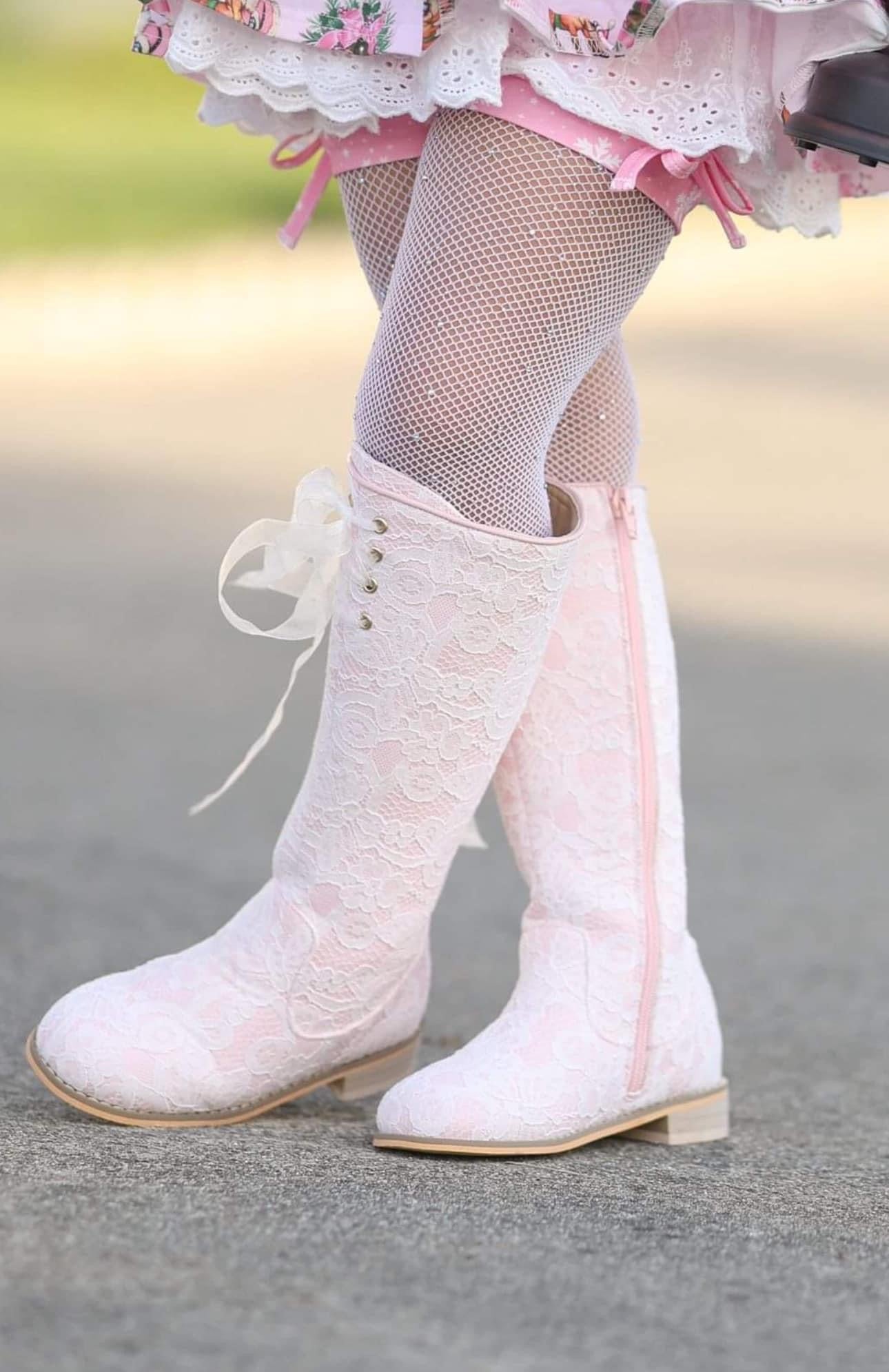 Knee High Lace Pink Victorian Boot