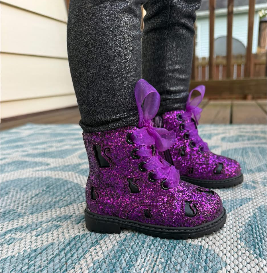 Pre Order Purple Sparkle Cat Combat Boots