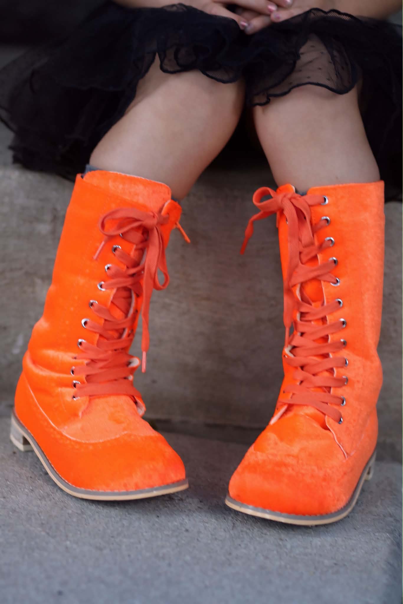 Pre Order Orange Velvet Knee High Boots