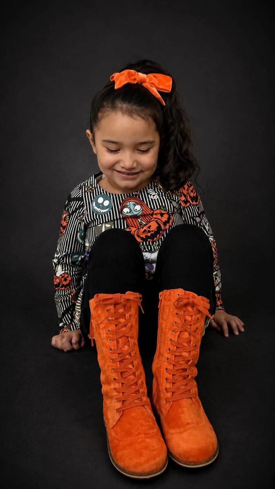 Pre Order Orange Velvet Knee High Boots