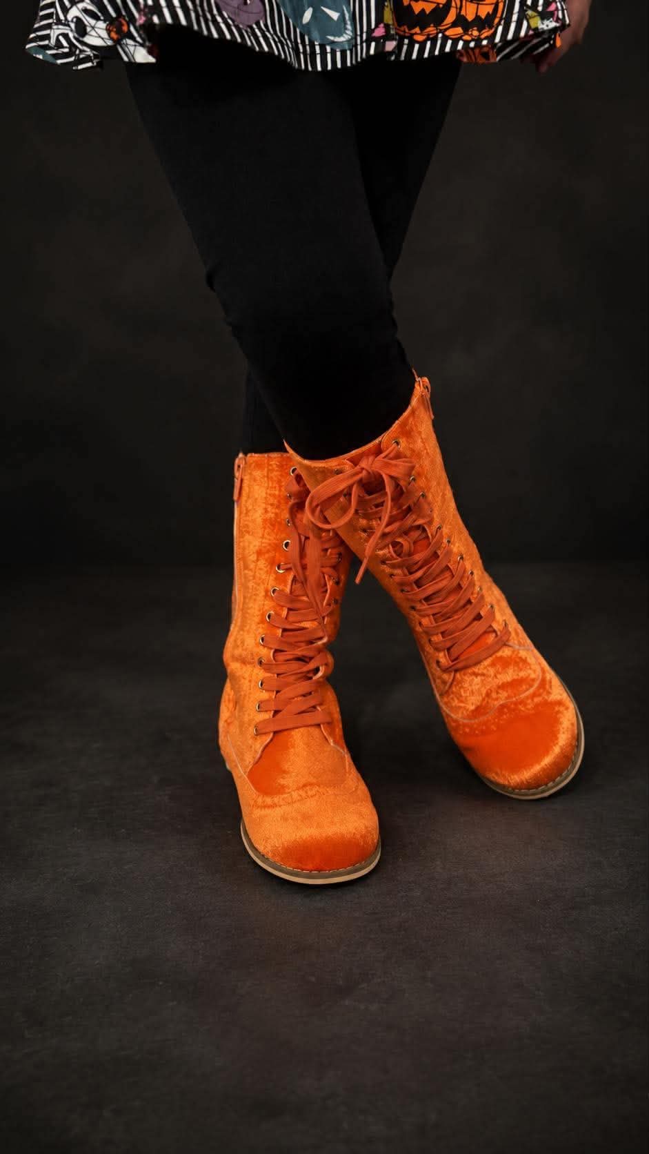 Pre Order Orange Velvet Knee High Boots
