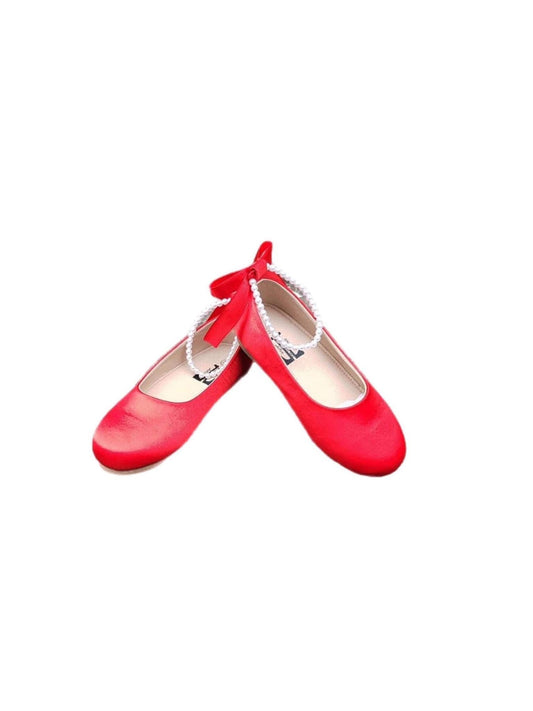Red Satin Pearl Flats